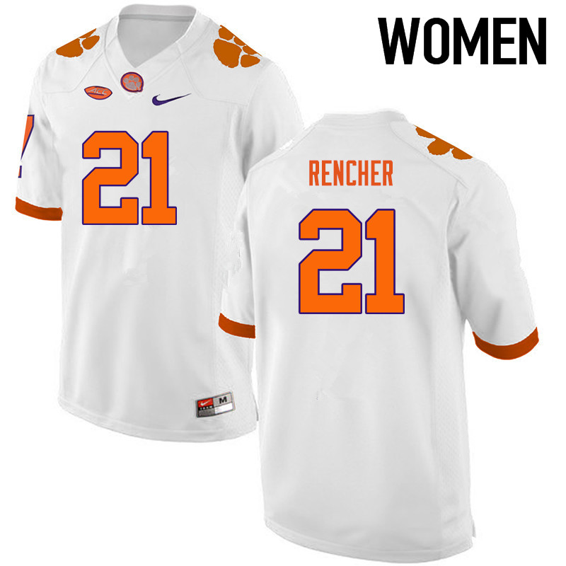 Women Clemson Tigers #21 Darlen Rencher College Football Jerseys-White - Click Image to Close